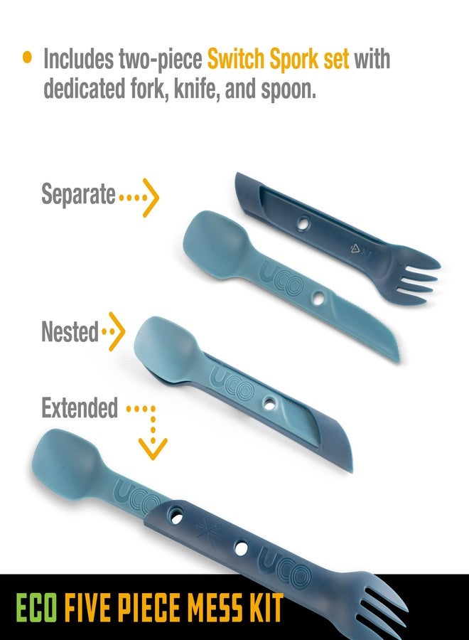 UCO Recycled ECO 5-Piece Camping Mess Kit with Bowl, Plate, and Switch Camping Spork - Image 5